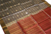 Steel Grey Soft Silk Saree With Maroon Pallu - MIRASILKS Steel Grey Soft Silk Saree With Maroon Pallu